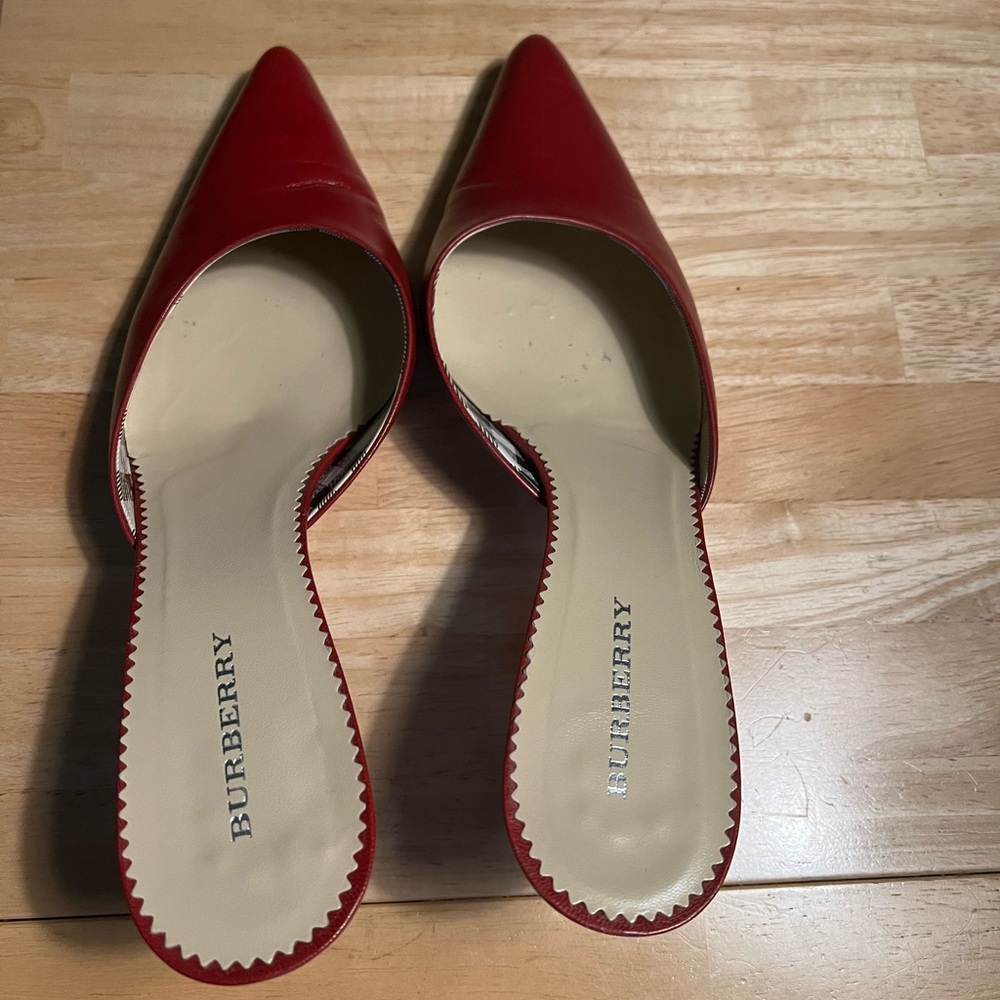 Red Burberry mules